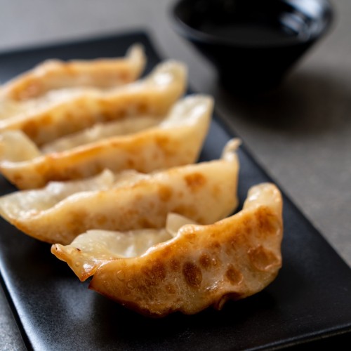 Japanese gyoza or dumplings snack with soy sauce